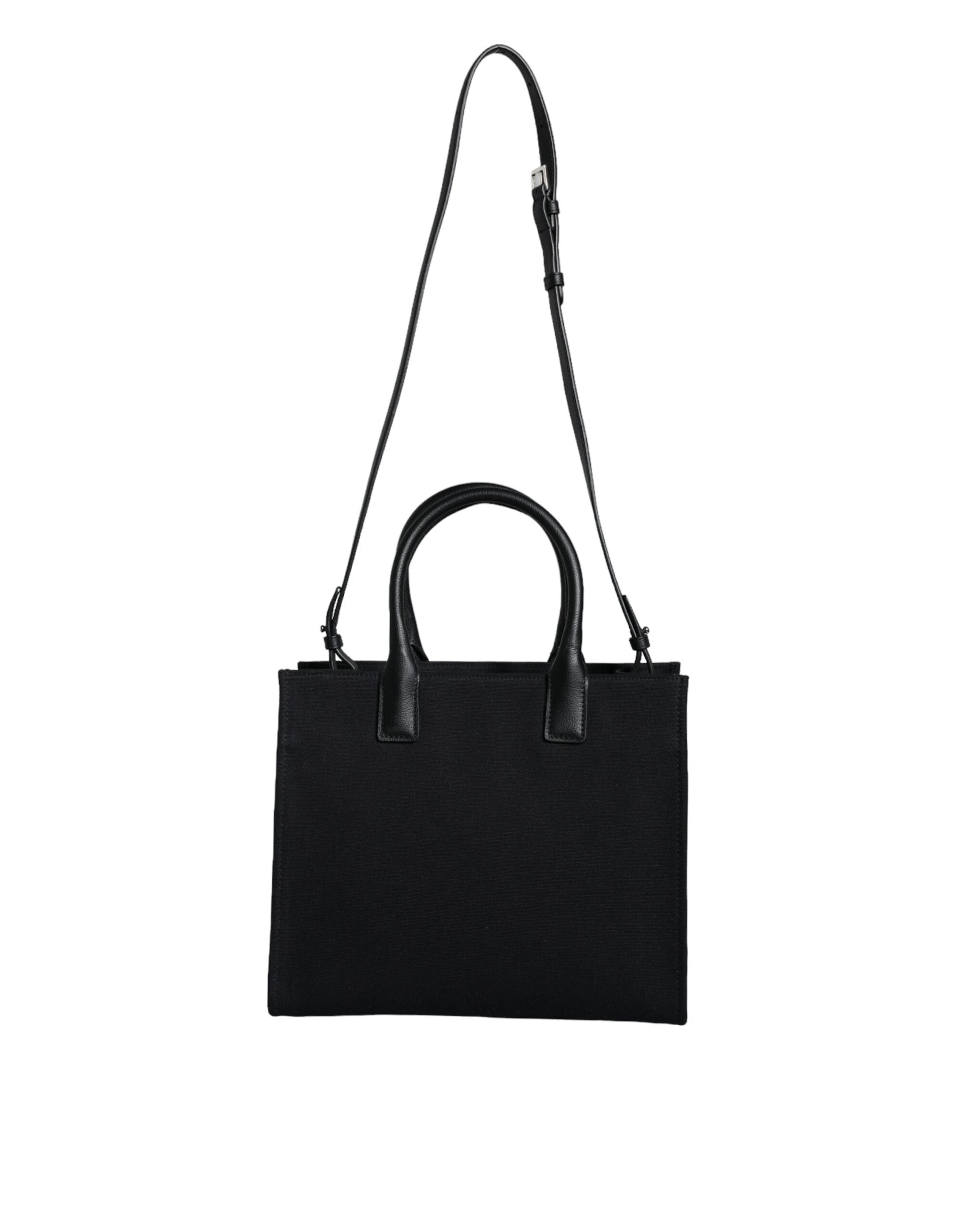Versace Top Handle Canvas Leather Logo Crossbody Tote Black Bag