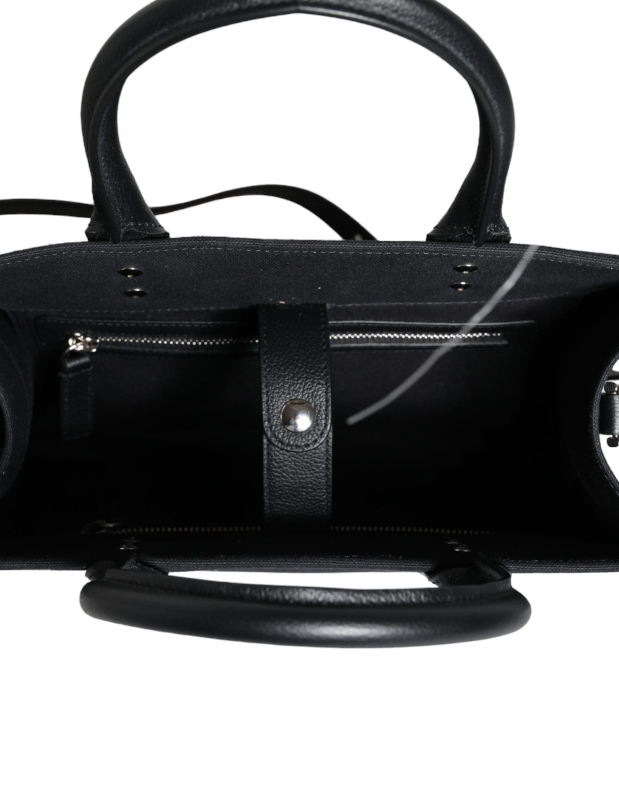 Versace Top Handle Canvas Leather Logo Crossbody Tote Black Bag