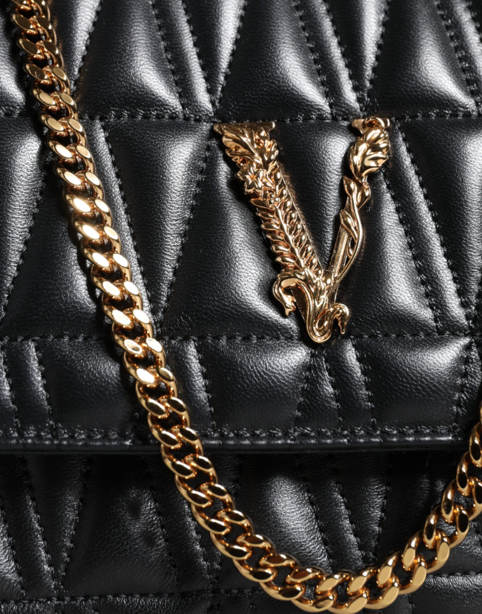 Versace Mini Nappa Leather Crossbody Shoulder Black Bag