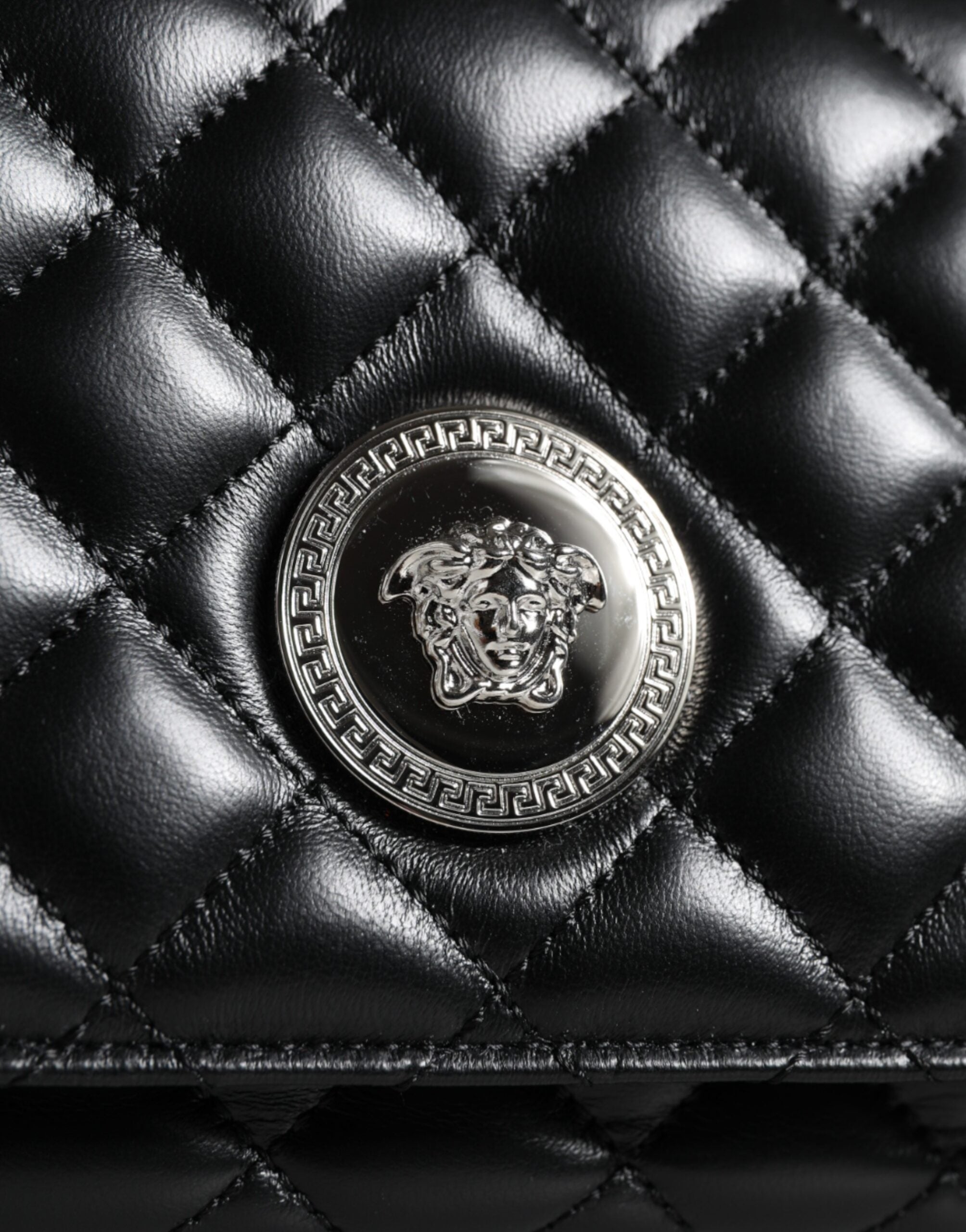 Versace Quilted Lambskin Leather Crossbody Shoulder Black Bag