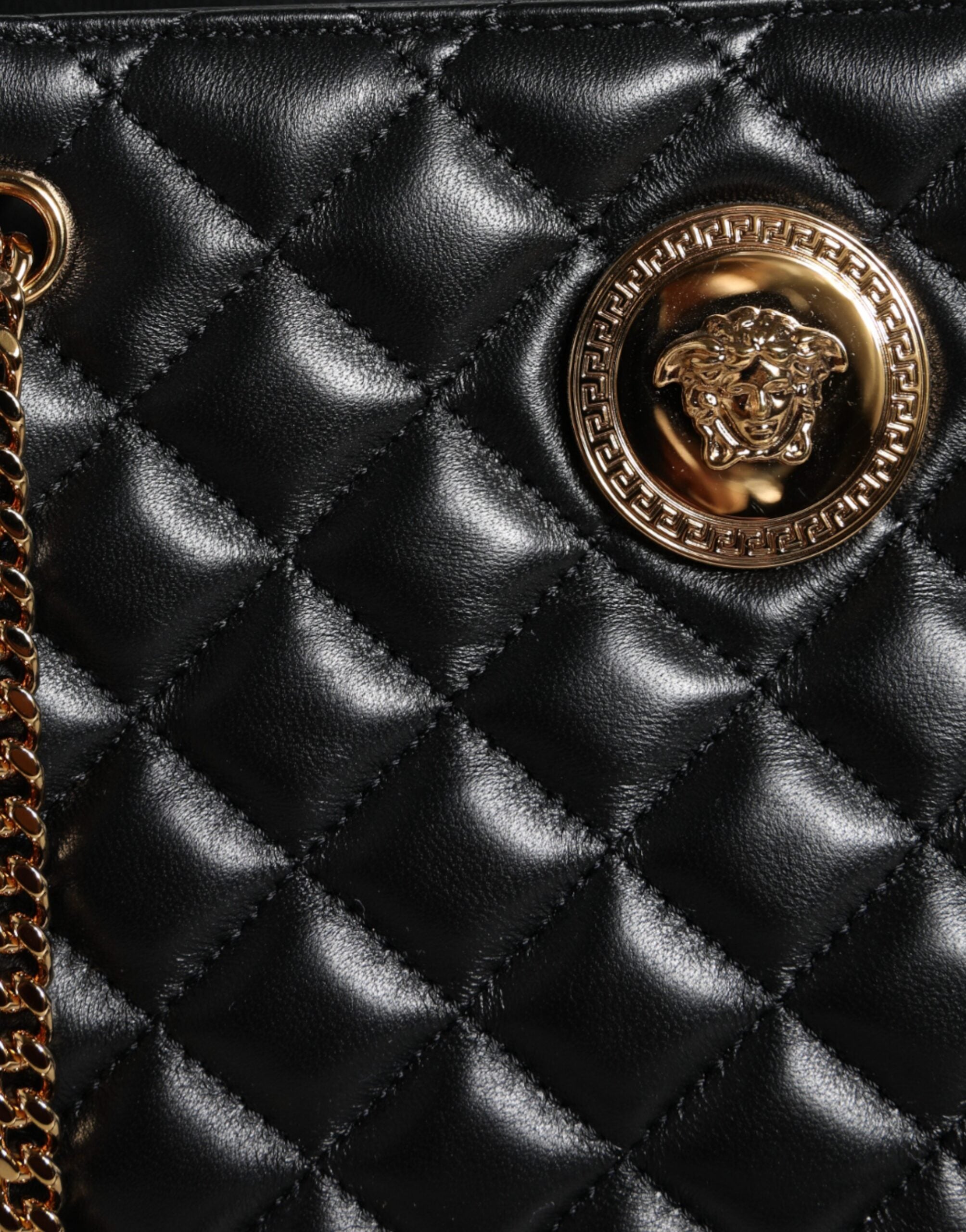 Versace Quilted Nappa Leather Shoulder Chain Strap Black Bag