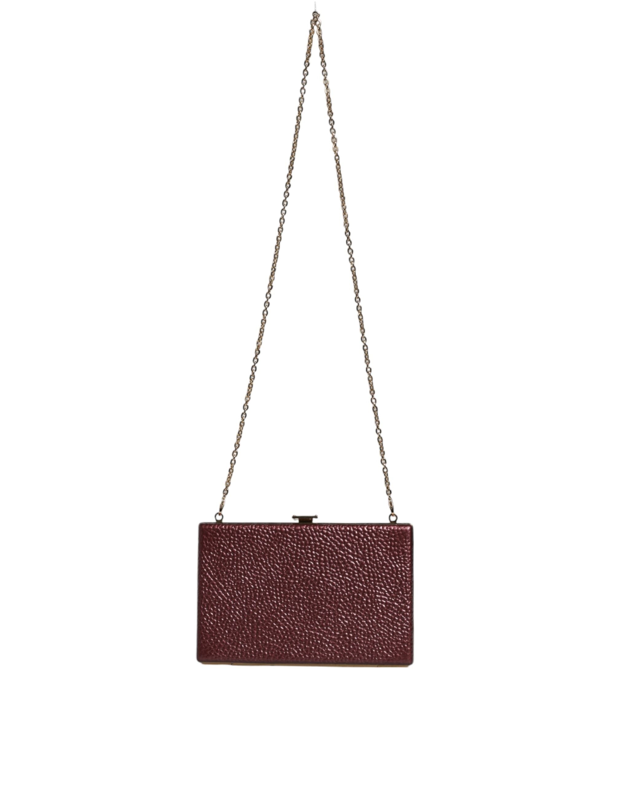 Dolce & Gabbana Leather Clutch Evening Crossbody Maroon Bag