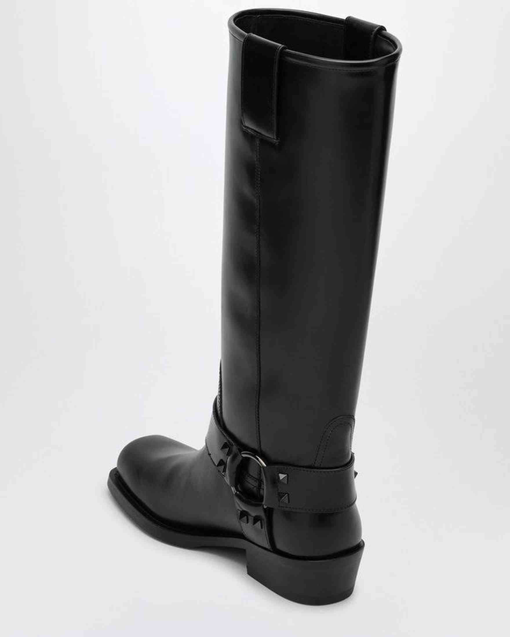 Valentino Black Leather Garavani Biker Rockstud High Boot Glam Steals