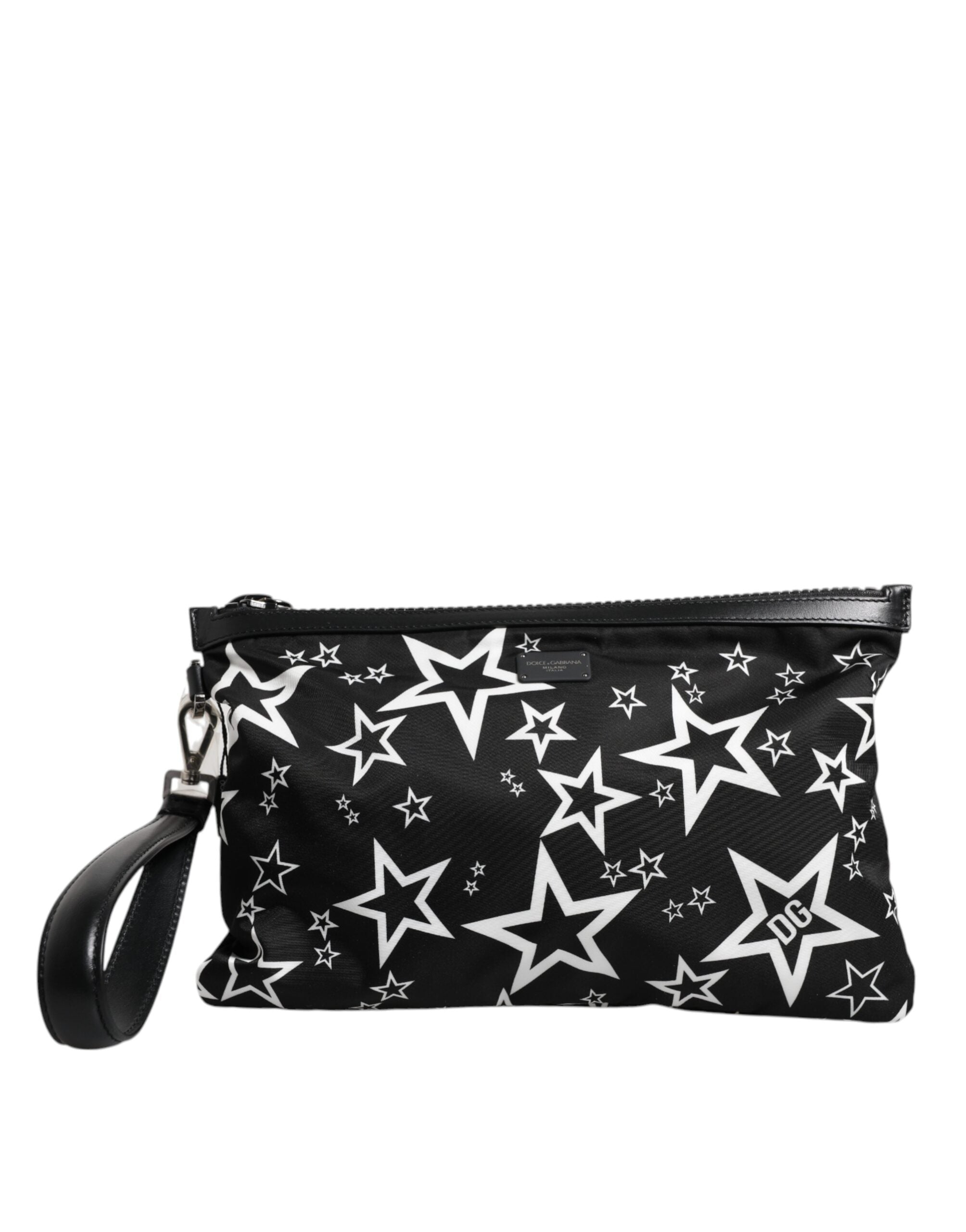 Dolce & Gabbana Stars Pattern Clutch Pouch Black White Bag