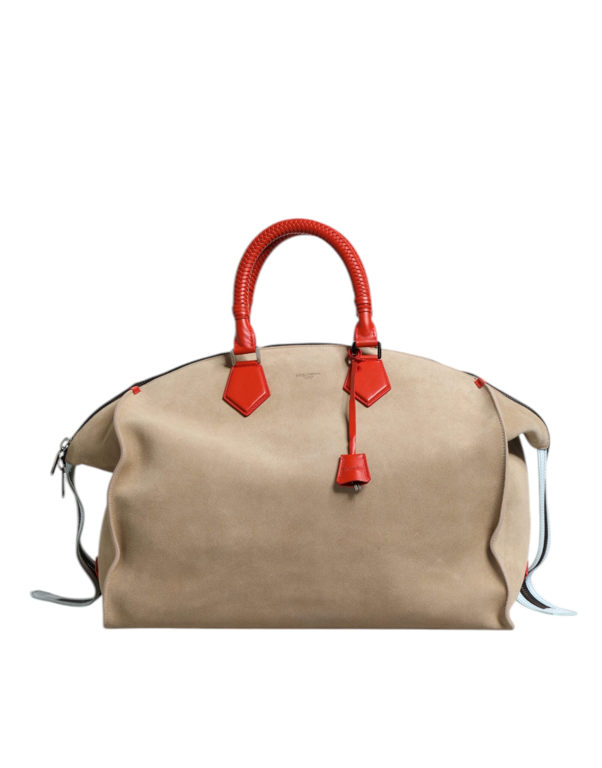 Dolce & Gabbana Suede Leather Top Handle Duffle Beige Bag