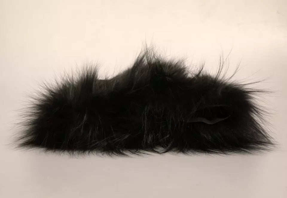 Dolce & Gabbana Fur Shoulder Collar Wrap Shawl Black Scarf