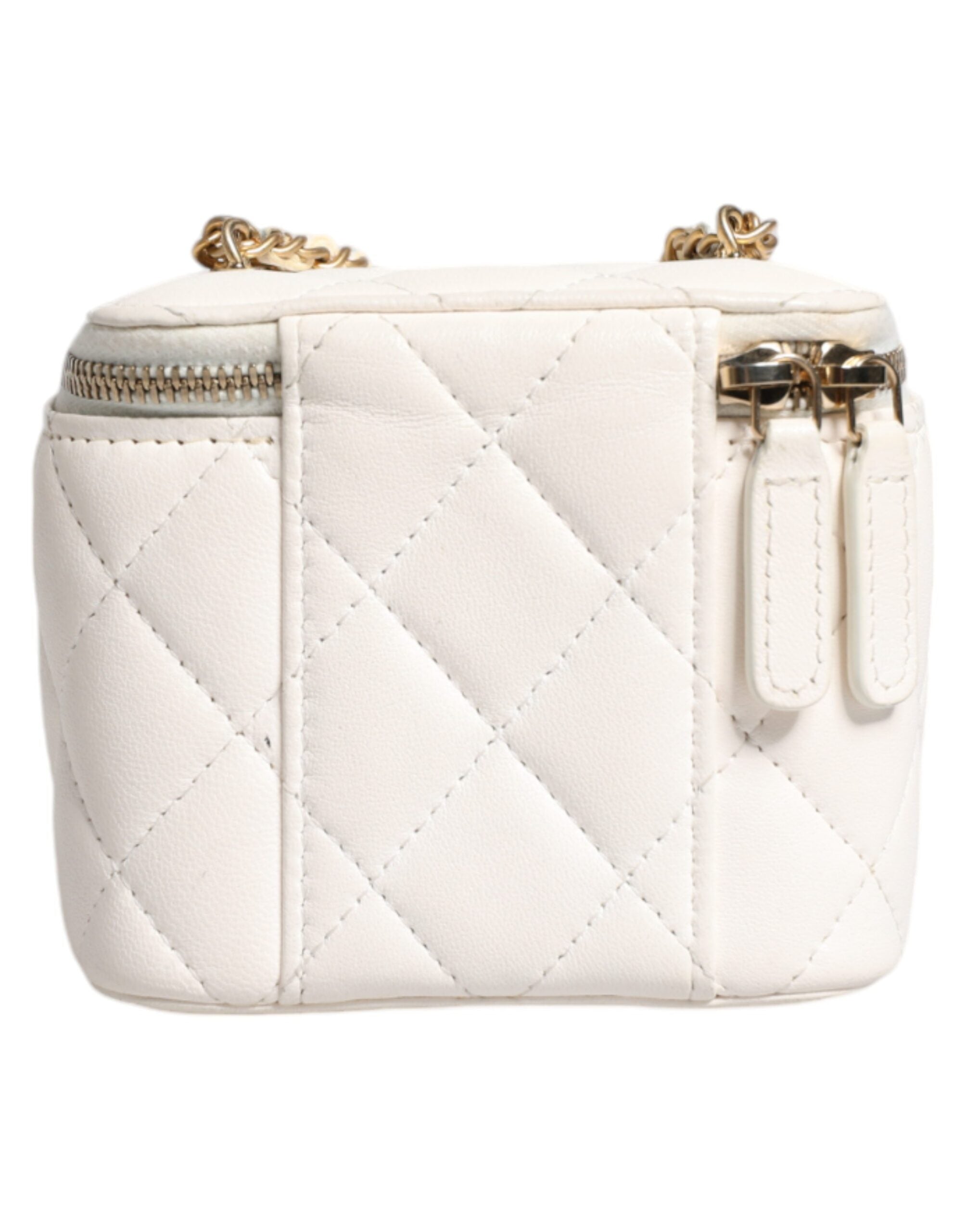 Chanel Matelasse Lambskin Chain Shoulder Vanity White Gold Mirror