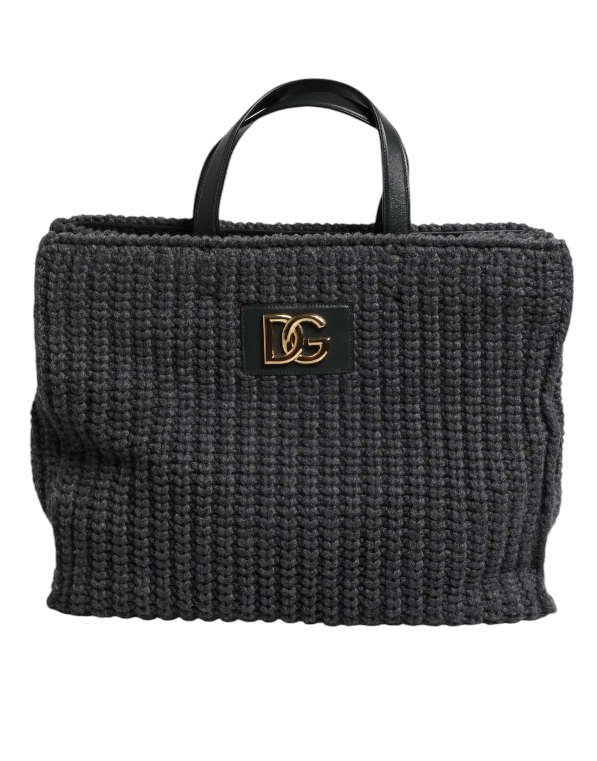 Dolce & Gabbana Large Knitted Crochet Shoulder Shopper Dg Logo Black Bag