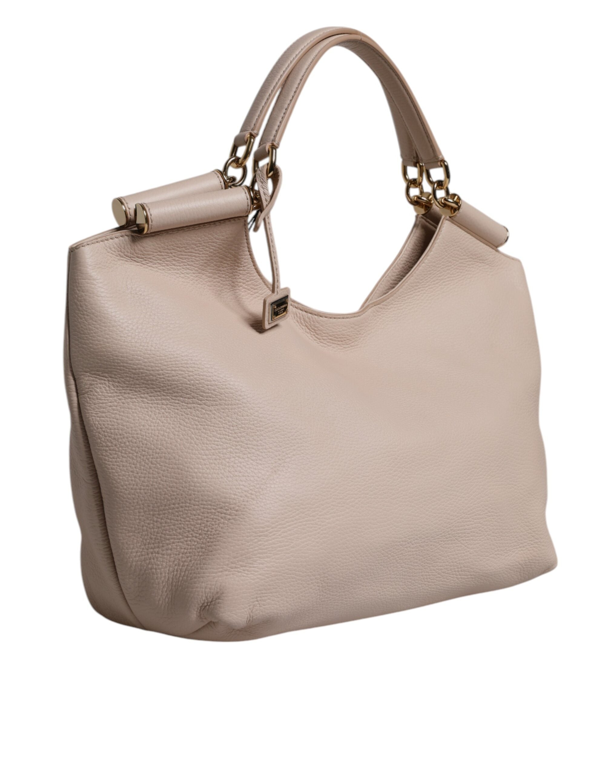 Dolce & Gabbana Light Pink Leather Deer Logo Plaque Tote Top Handle Bag