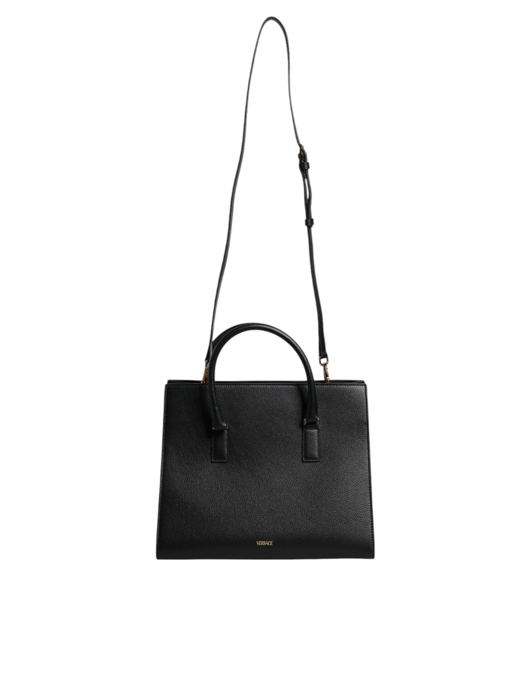 Versace Black Leather Large Top Handle Shoulder Crossbody Bag