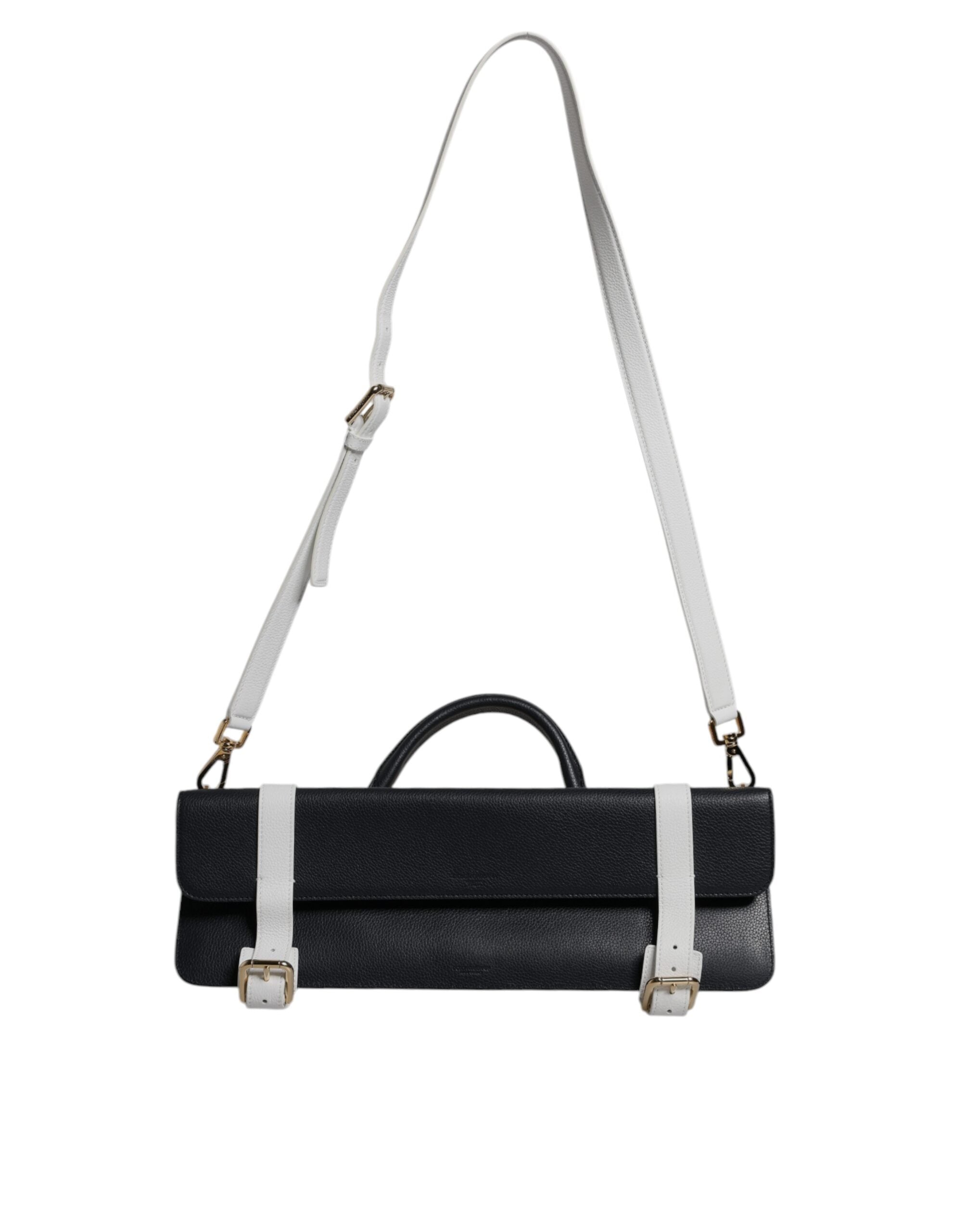 Dolce & Gabbana White Leather Blue Calfskin Crossbody Shoulder Bag