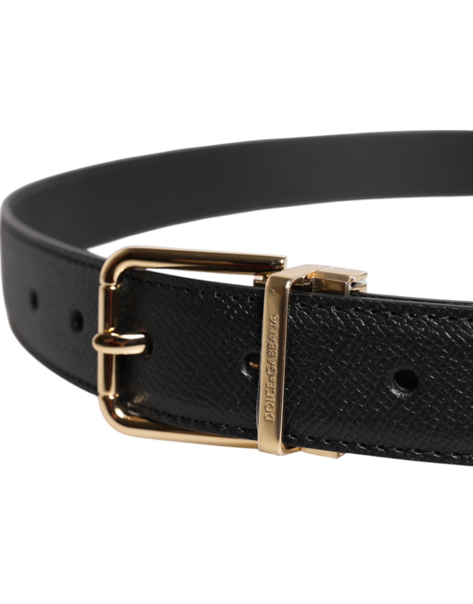 Dolce & Gabbana Black Leather Calfskin Gold Metal Buckle Belt