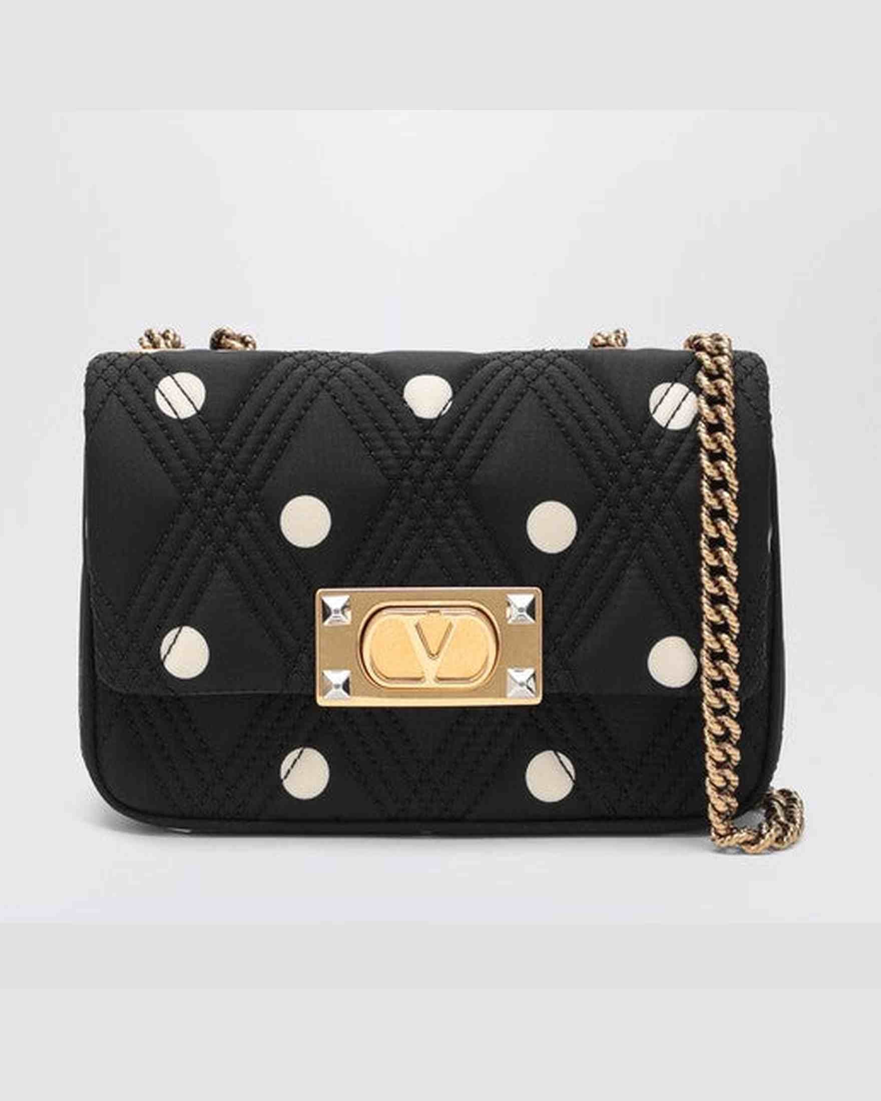 Valentino Black Garavani Quiltie 67 Bag with Ivory Polka Dots Glam Steals