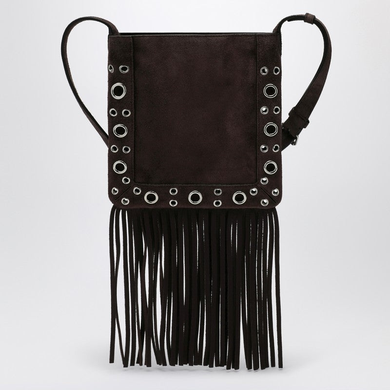 Valentino Brown Suede Garavani Nellcôte Bag with Fringes and Studs