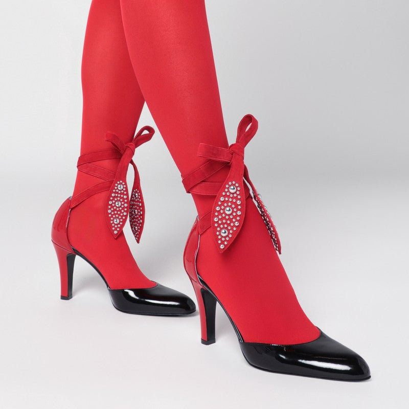 Valentino Garavani Black And Red Foliefoliage Décolleté