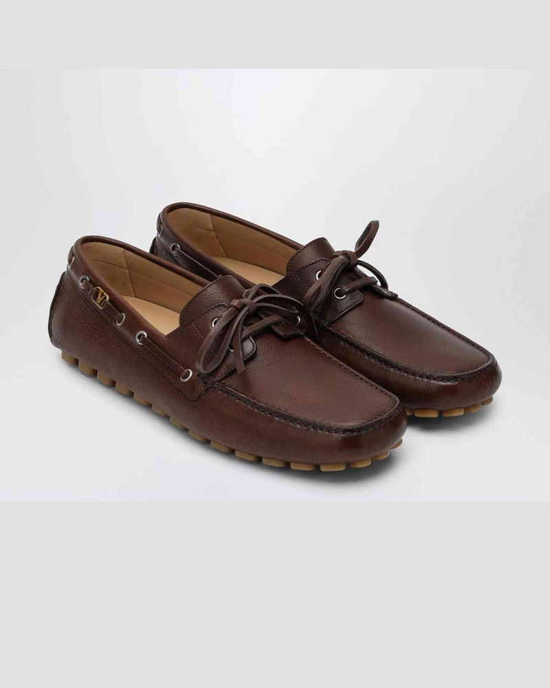 Valentino Brown Leather Garavani Moccasin Driver Fantaway Glam Steals