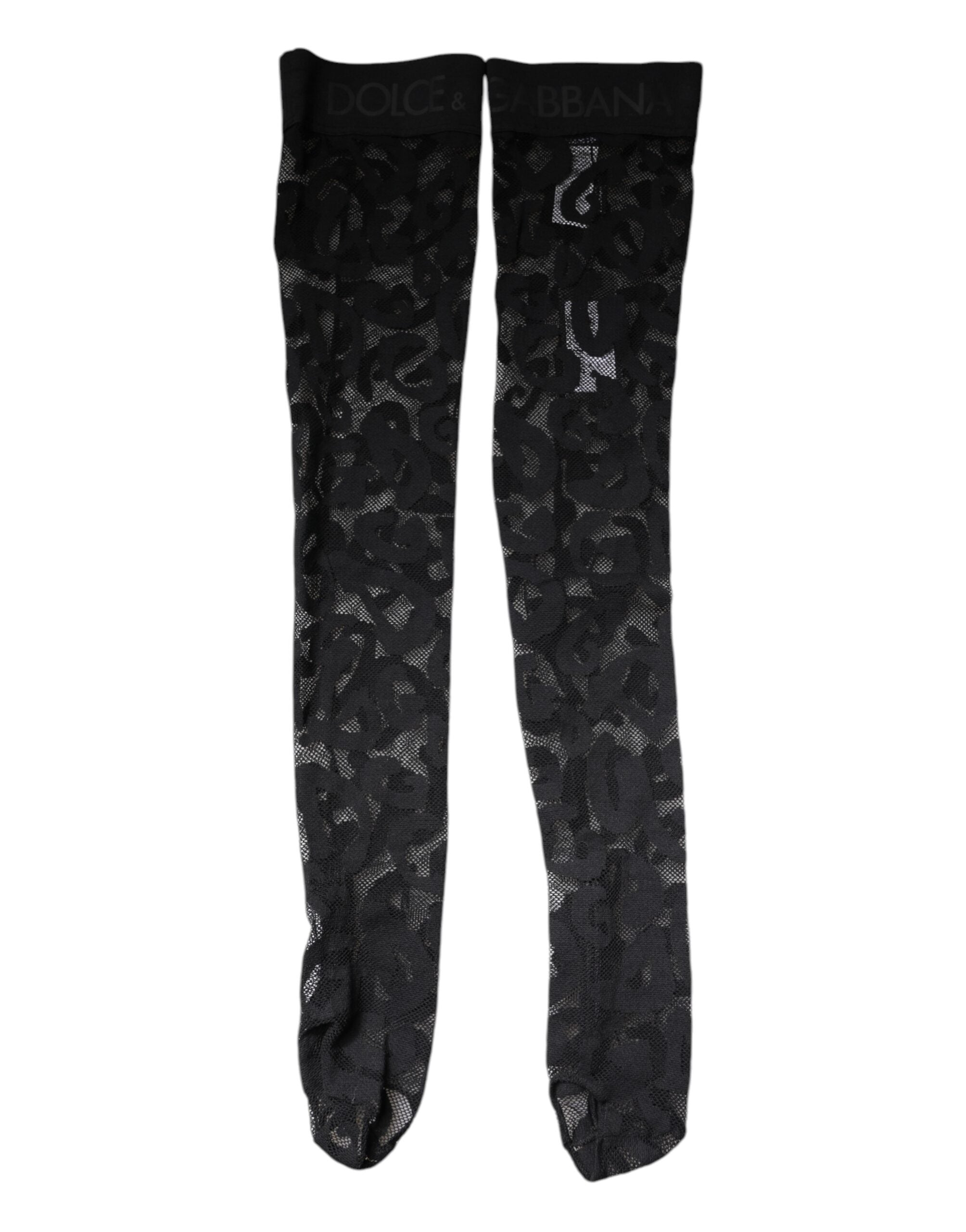 Dolce & Gabbana Black Lace Floral Cotton Stretch Stockings Socks