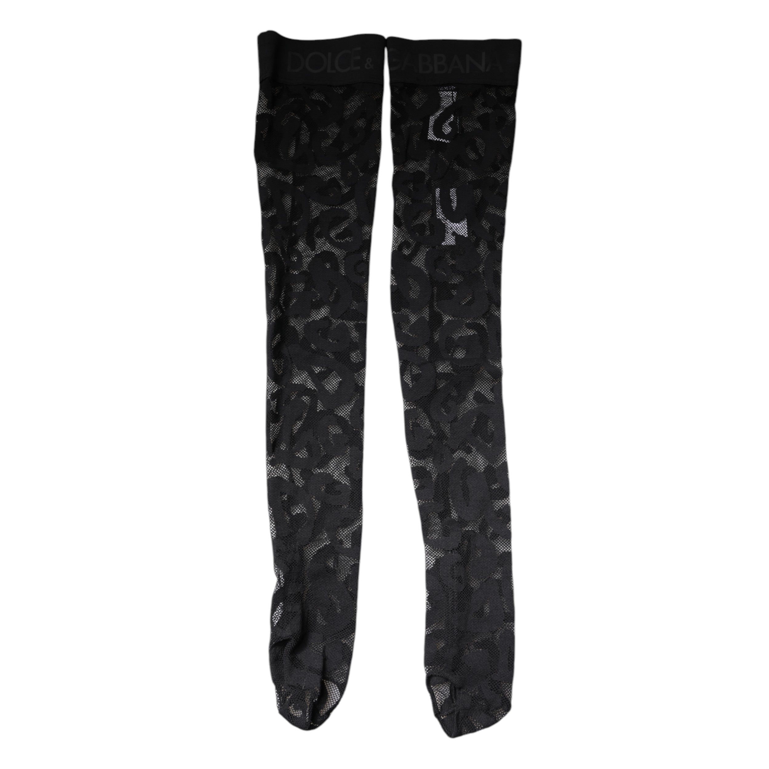 Dolce & Gabbana Black Lace Floral Cotton Stretch Stockings Socks