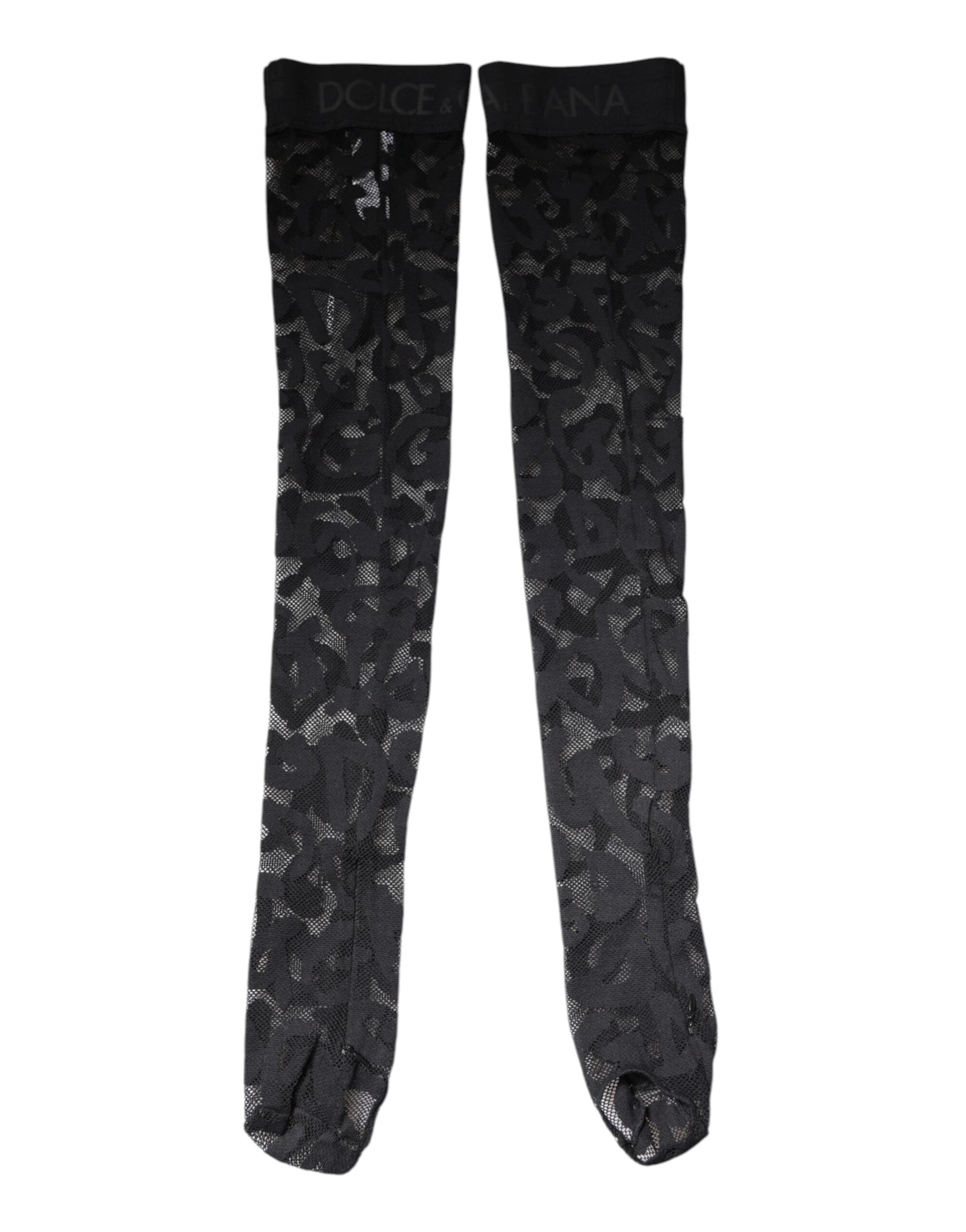 Dolce & Gabbana Black Lace Floral Cotton Stretch Stockings Socks