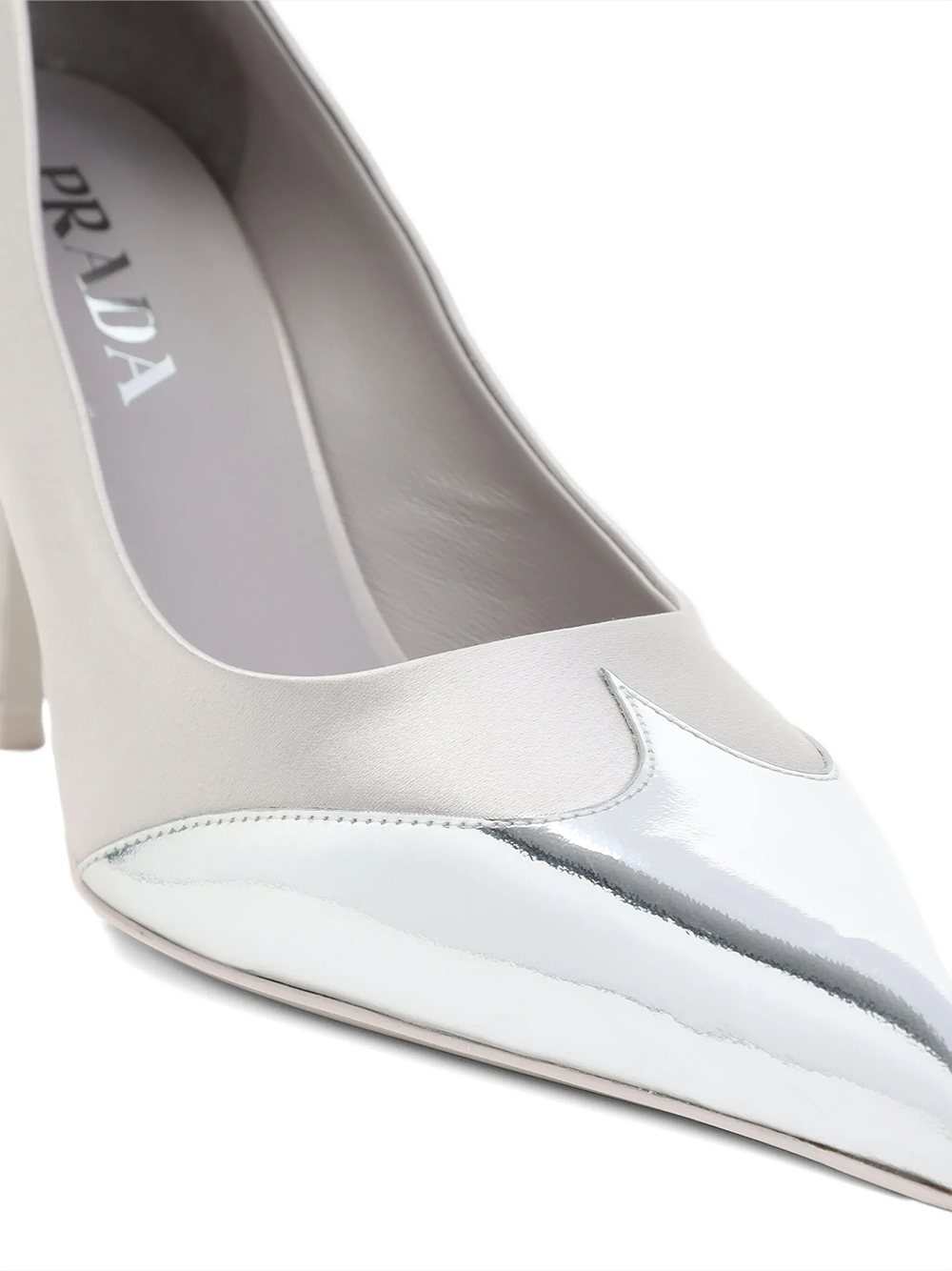 Prada Silver Satin And Metallic Leather Pumps