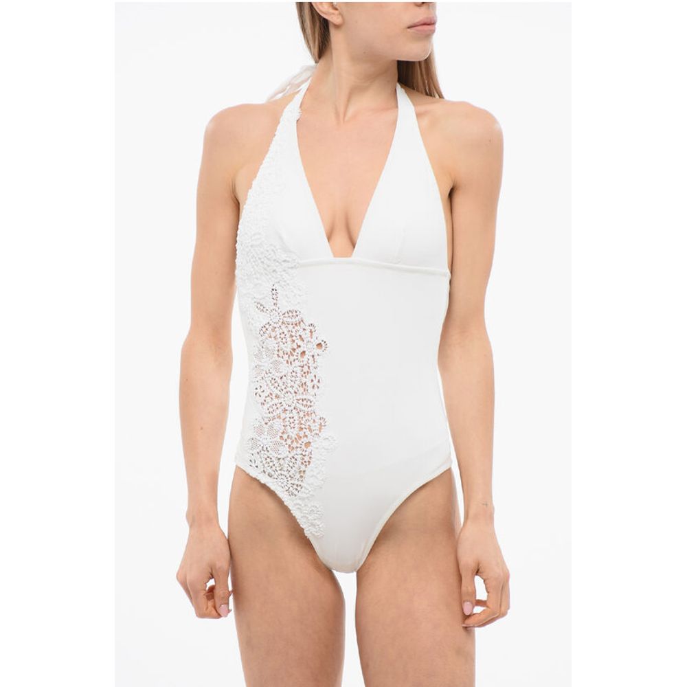 Ermanno Scervino Lace Solid Color One Piece Swimsuit With Open Back And Side