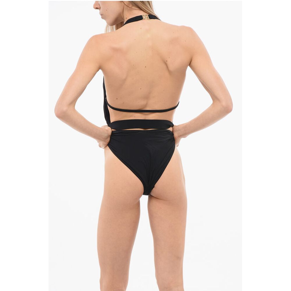 Dolce & Gabbana Plunging V Neck One Piece Swimsuit With Logoed Buckle