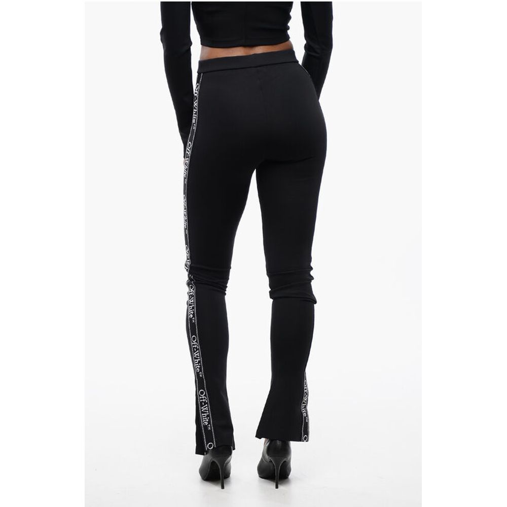 Off-White Solid Color Leggings With Side Logoed Band And Ankle Slit