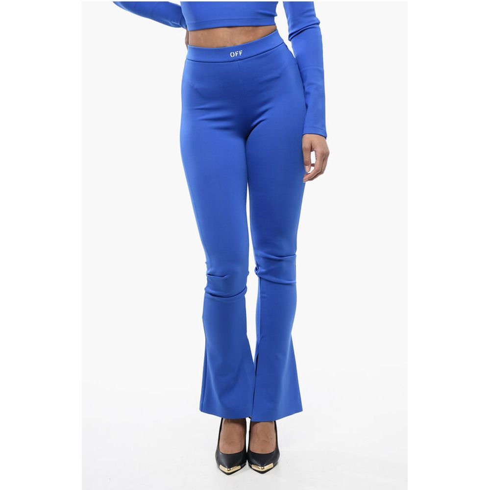 Off-White Solid Color Leggings With Ankle Slit