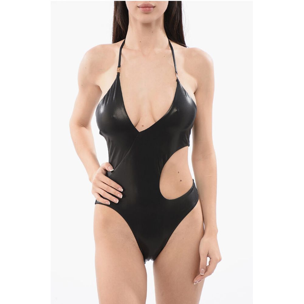 Versace Cut Out One Piece Swimsuit With La Greca Logo