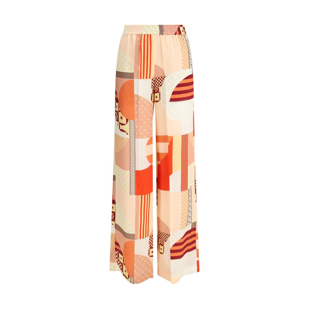 Fendi Silk Patchwork Print Crepe Pant