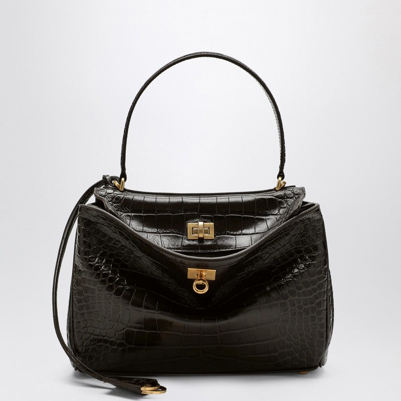 Balenciaga Brown Leather Small Rodeo Bag in Crocodile Effect Glam Steals