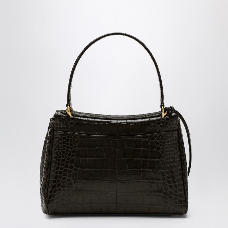 Balenciaga Brown Leather Small Rodeo Bag in Crocodile Effect Glam Steals