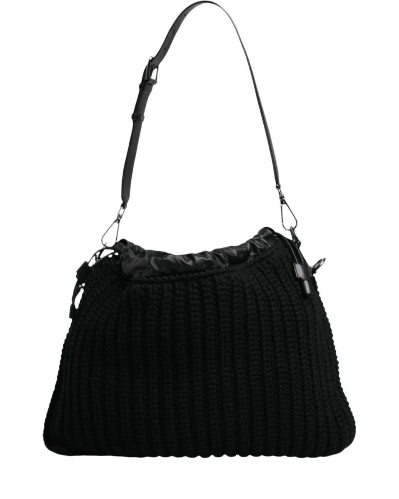 Dolce & Gabbana Black Cashmere Knitted Leather Shoulder Bag Shoulder Bags