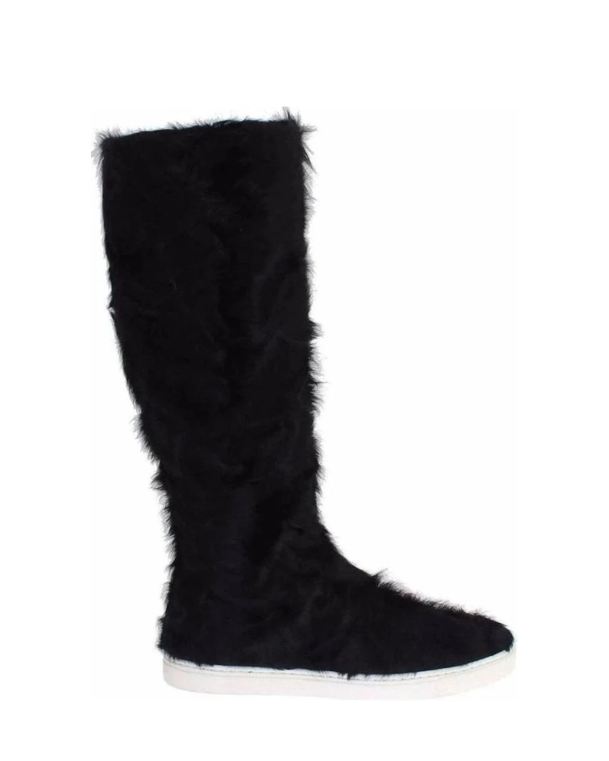 Dolce & Gabbana Black Elegant Fur Leather Flat Sneaker Boots Boots
