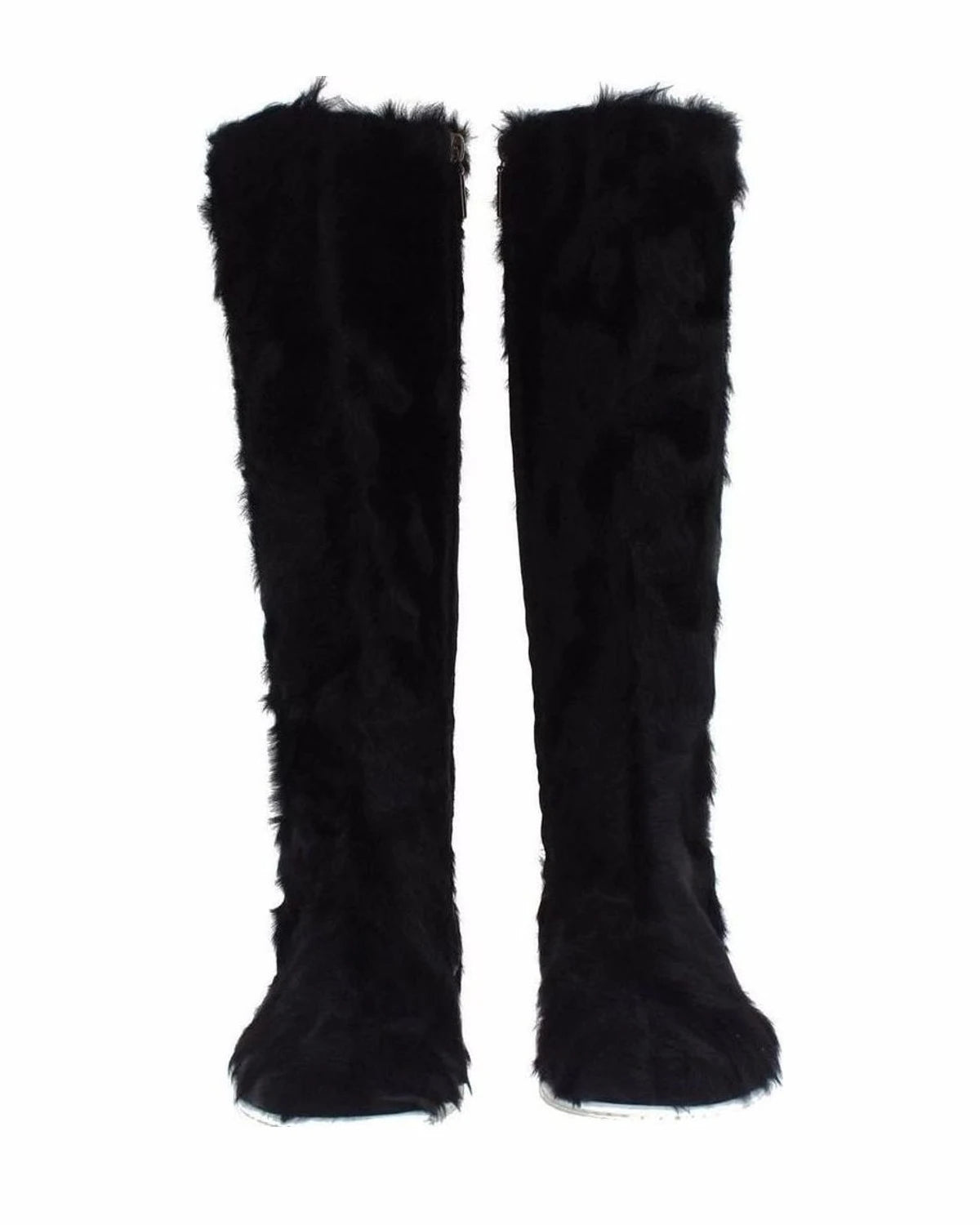 Dolce & Gabbana Black Elegant Fur Leather Flat Sneaker Boots Boots