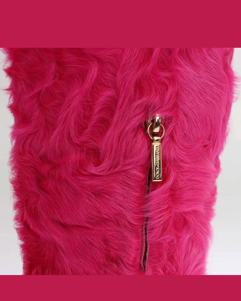 Dolce & Gabbana Pink Elegant Lambskin Fur Boots Boots