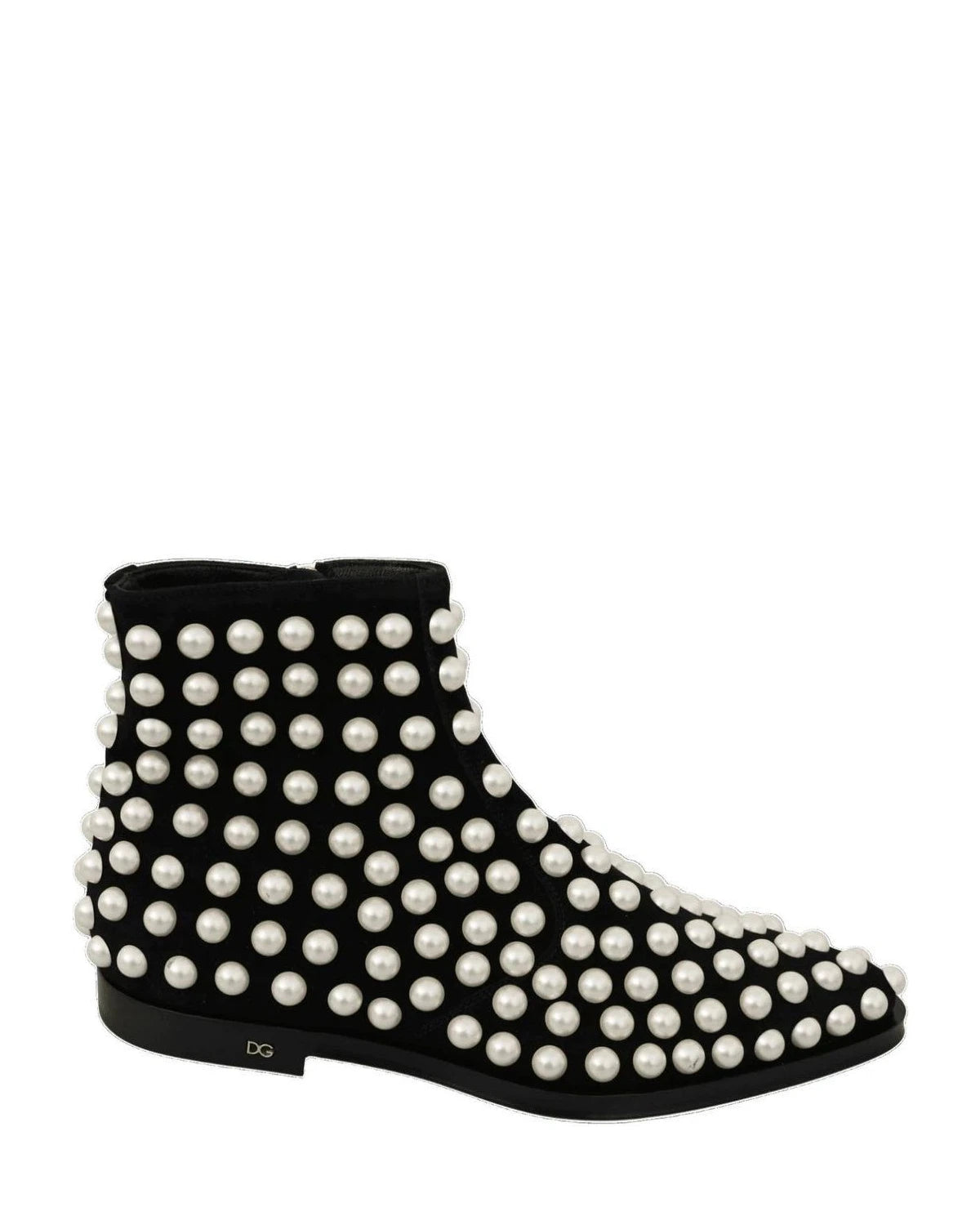 Dolce & Gabbana Pearl Embellished Black Suede Ankle Boots Boots