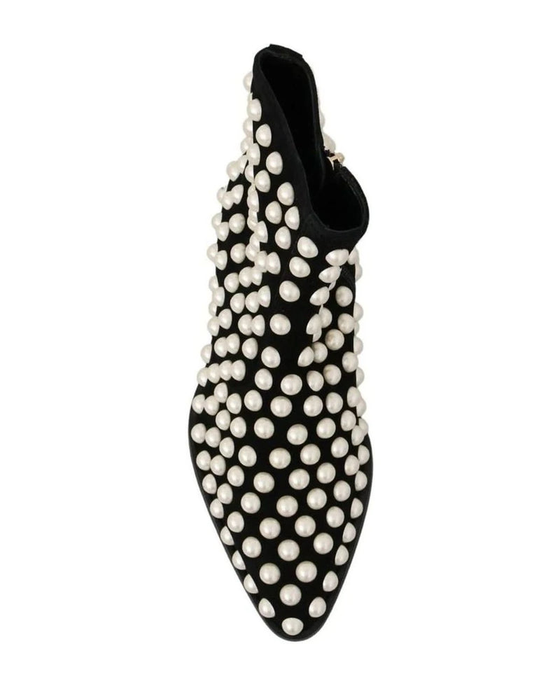Dolce & Gabbana Pearl Embellished Black Suede Ankle Boots Boots