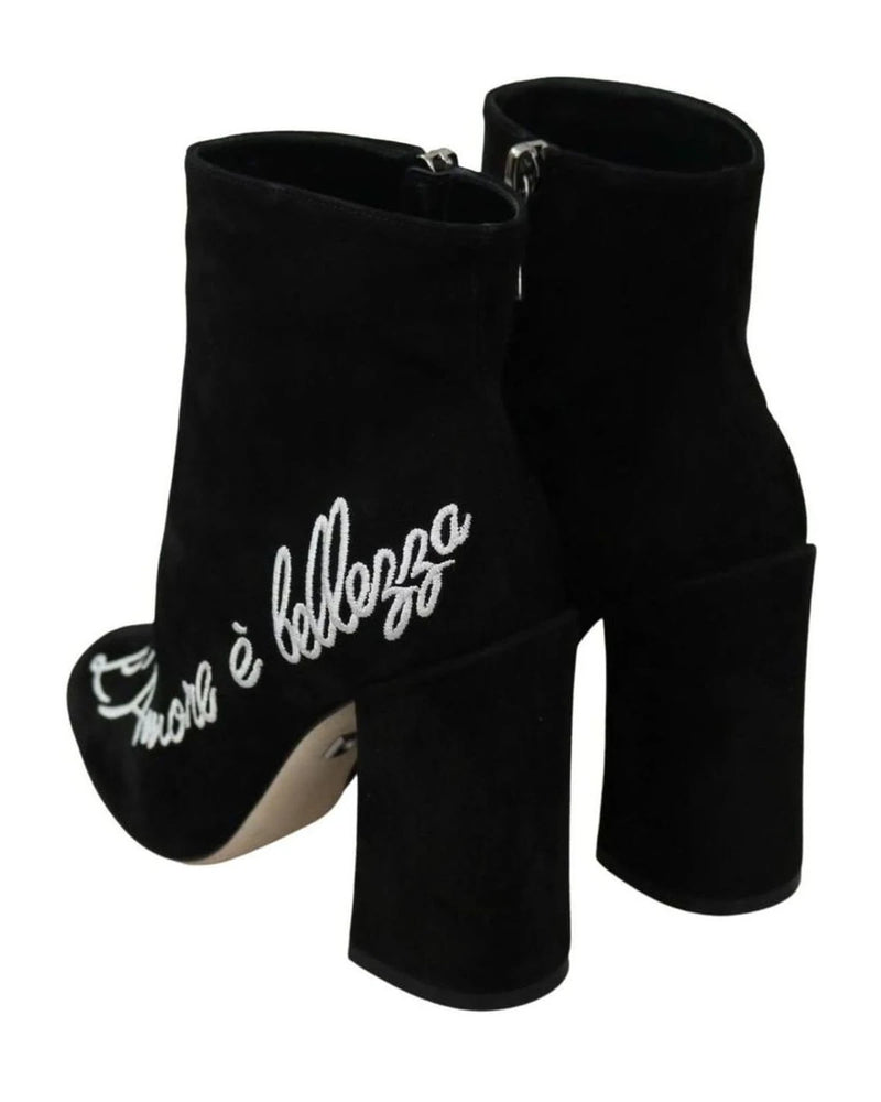Dolce & Gabbana Embroidered Ankle Boots In Lambskin Suede Boots