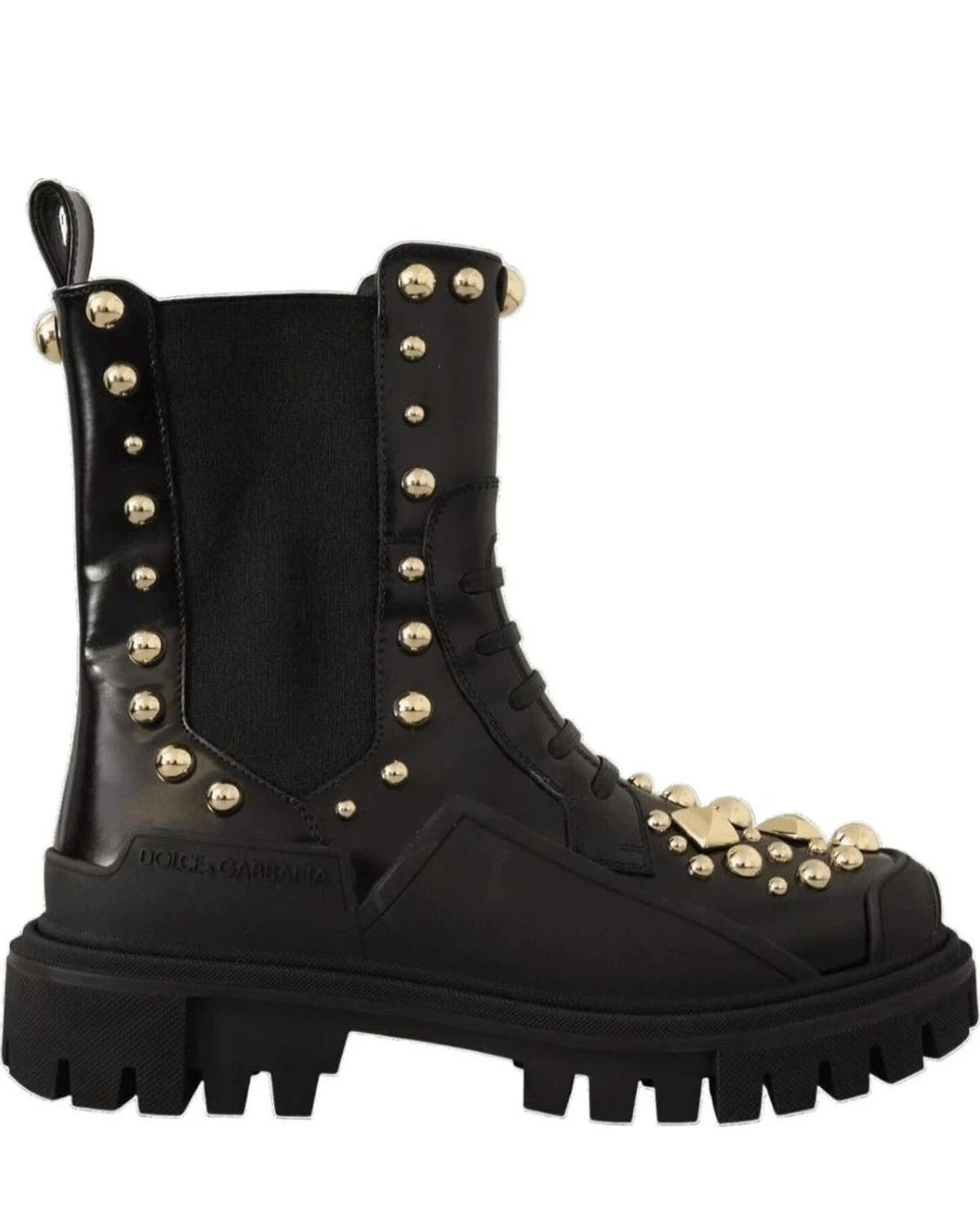 Dolce & Gabbana Studded Embroidered Leather Combat Boots