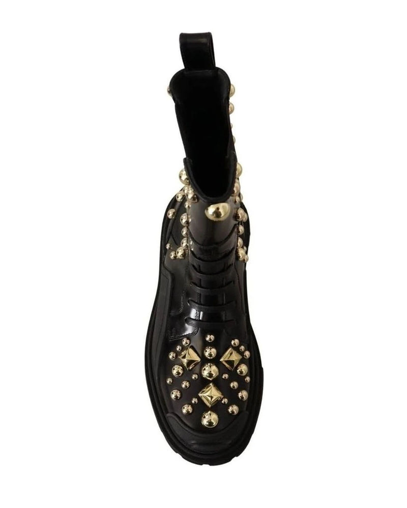 Dolce & Gabbana Studded Embroidered Leather Combat Boots Boots