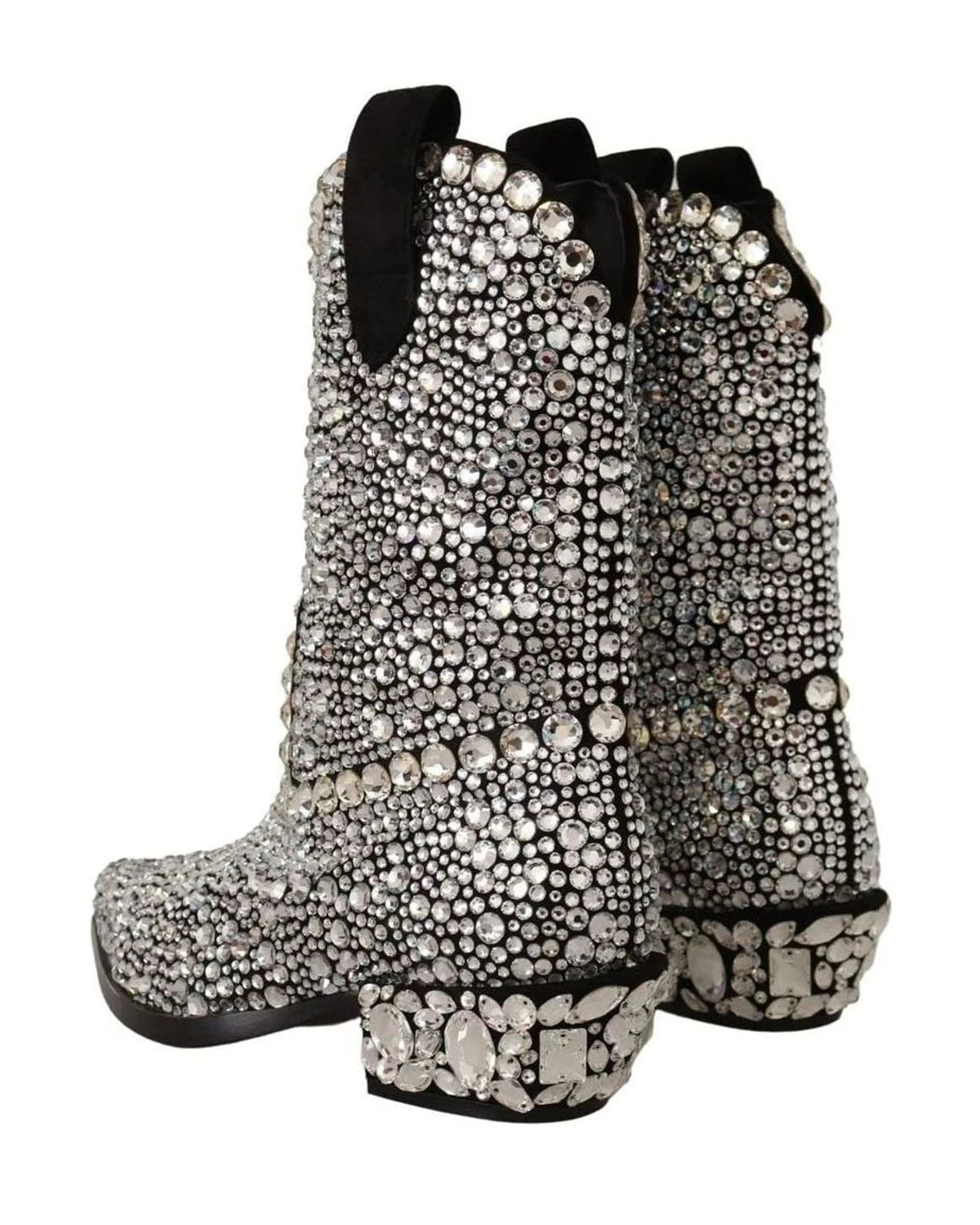 Dolce & Gabbana Black Crystal-Embellished Suede Boots Boots