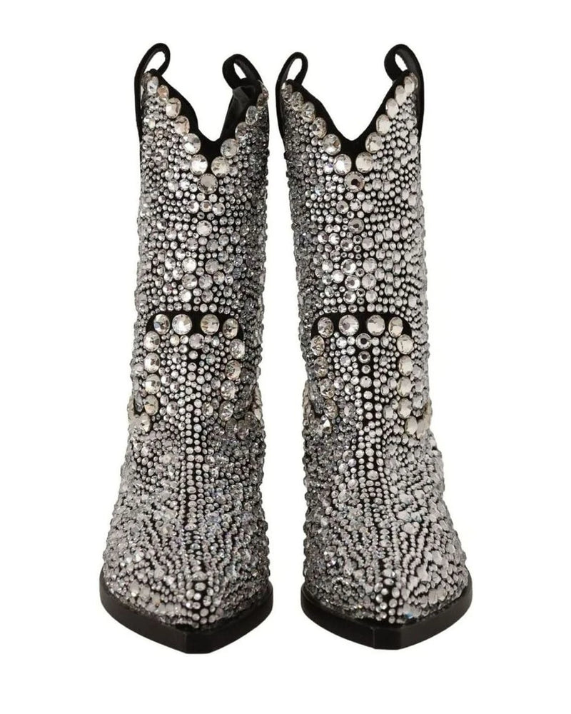 Dolce & Gabbana Black Crystal-Embellished Suede Boots Boots