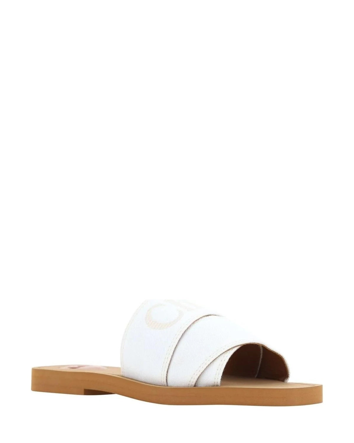 Chloé Elegant White Cotton Slide Sandals Flats