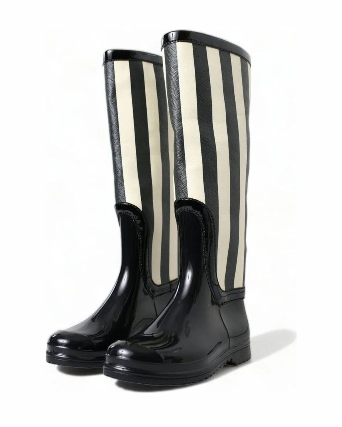 Dolce & Gabbana Black Striped Knee High Boots Boots