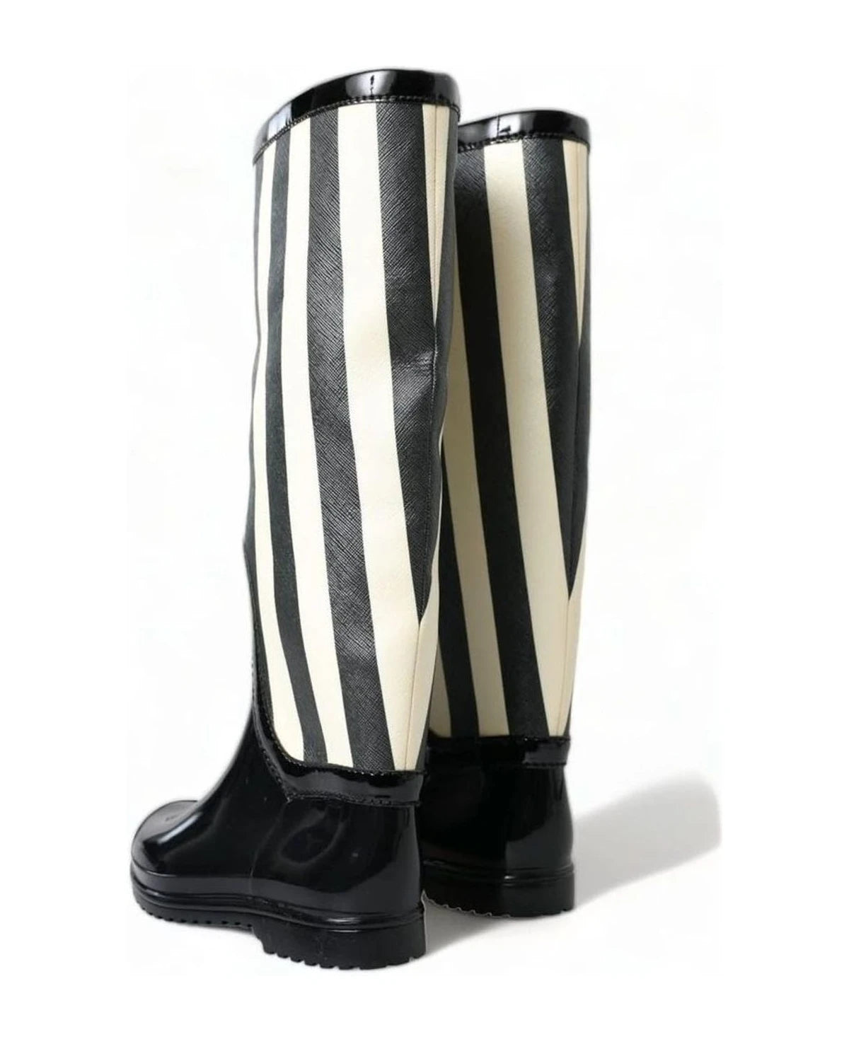 Dolce & Gabbana Black Striped Knee High Boots Boots