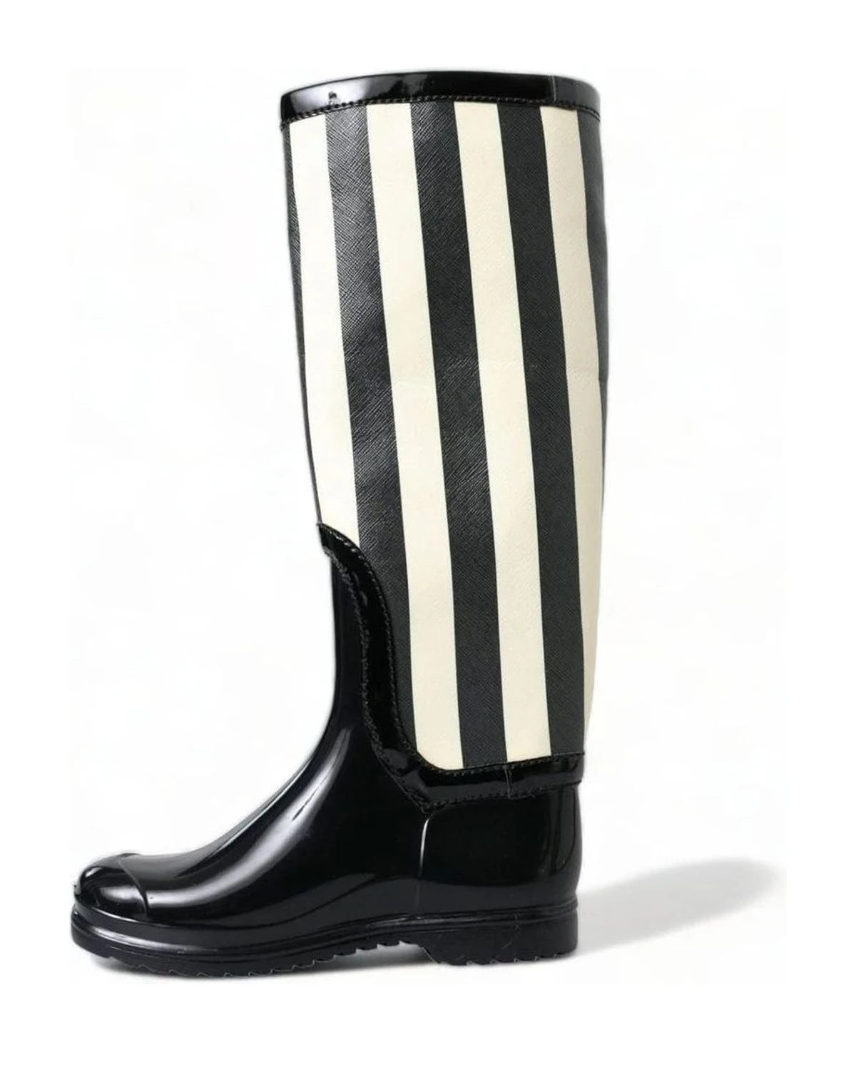 Dolce & Gabbana Black Striped Knee High Boots Boots