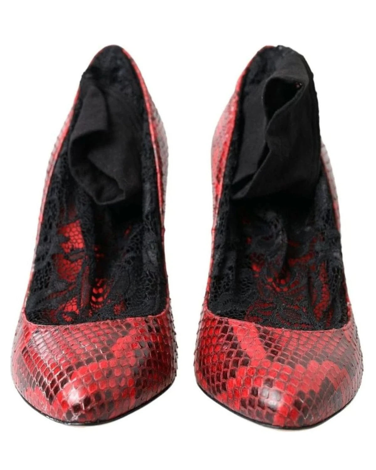 Dolce & Gabbana Snakeskin Almond Toe Pumps With Red Lace Socks Heels