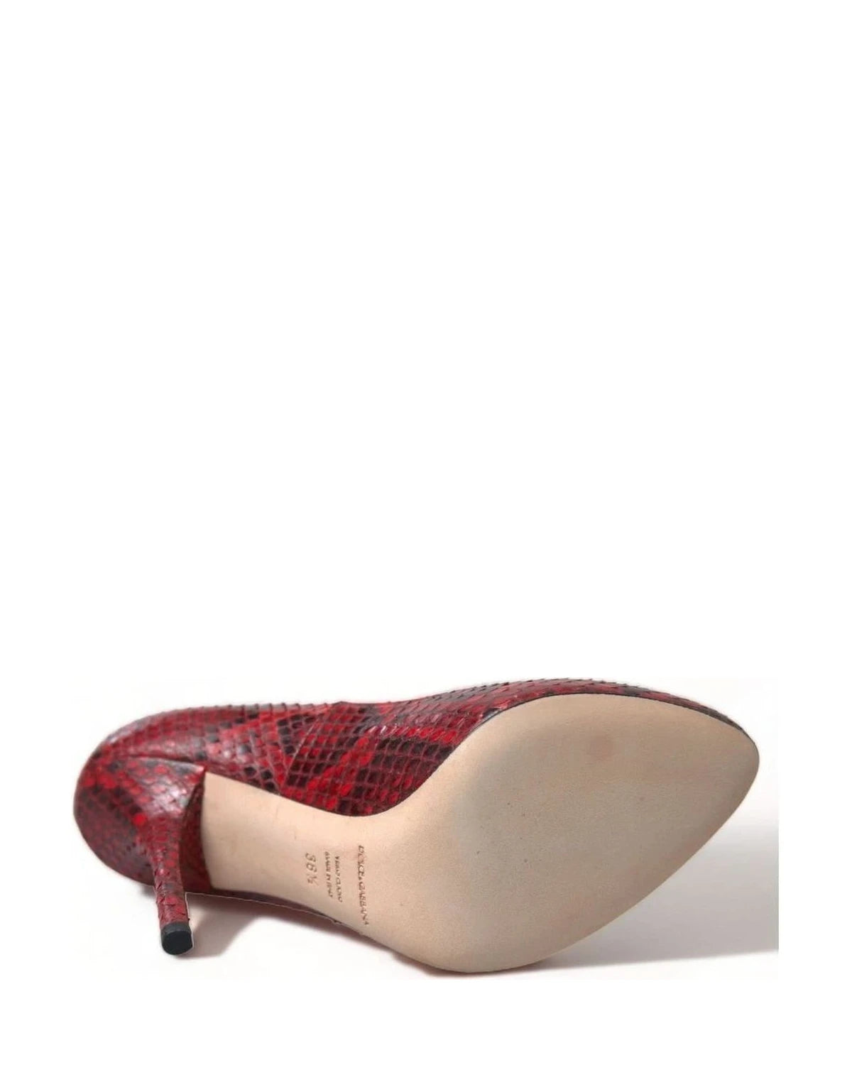 Dolce & Gabbana Snakeskin Almond Toe Pumps With Red Lace Socks Heels