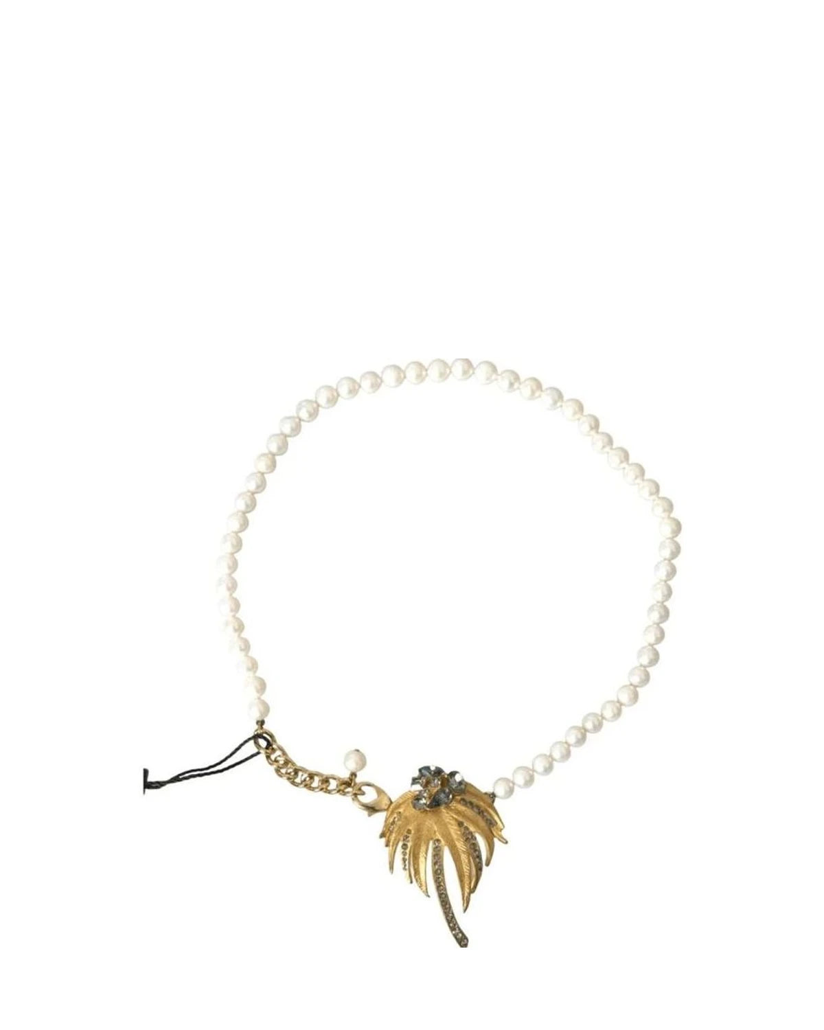 Dolce & Gabbana Gold Brass Crystal Pearl Tree Pendant Charm Necklace